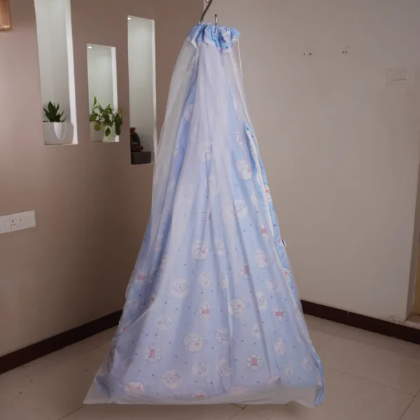 Baby Blue Elephant Printed Cradle Cloth With Net