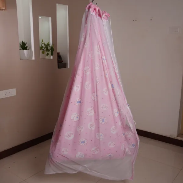 Baby Pink Elephant Printed Cradle Cloth With Net