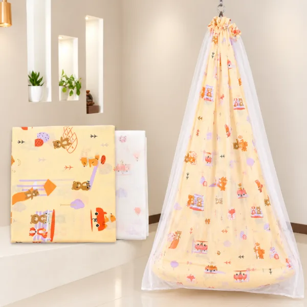 Peach Teddy Bear Cradle Cloth With Net