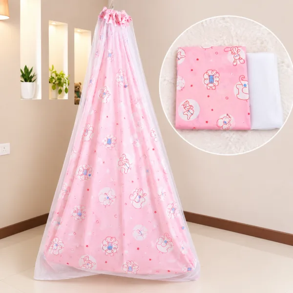 Baby Pink Elephant Printed Cradle Cloth With Net