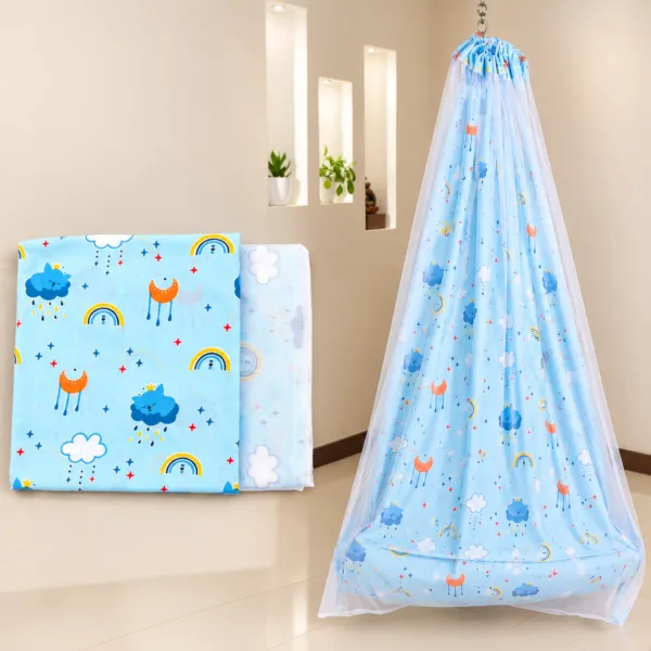 Blue Moon & Rainbow Baby Cradle Cloth With Net