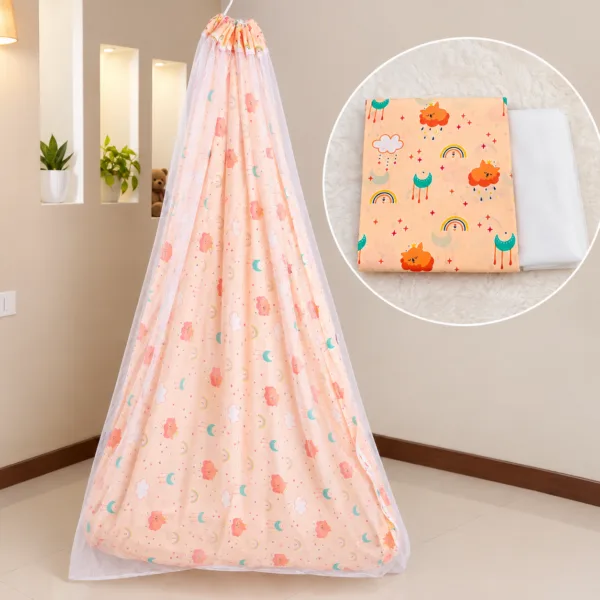 Peach Moon & Rainbow Baby Cradle Cloth With Net
